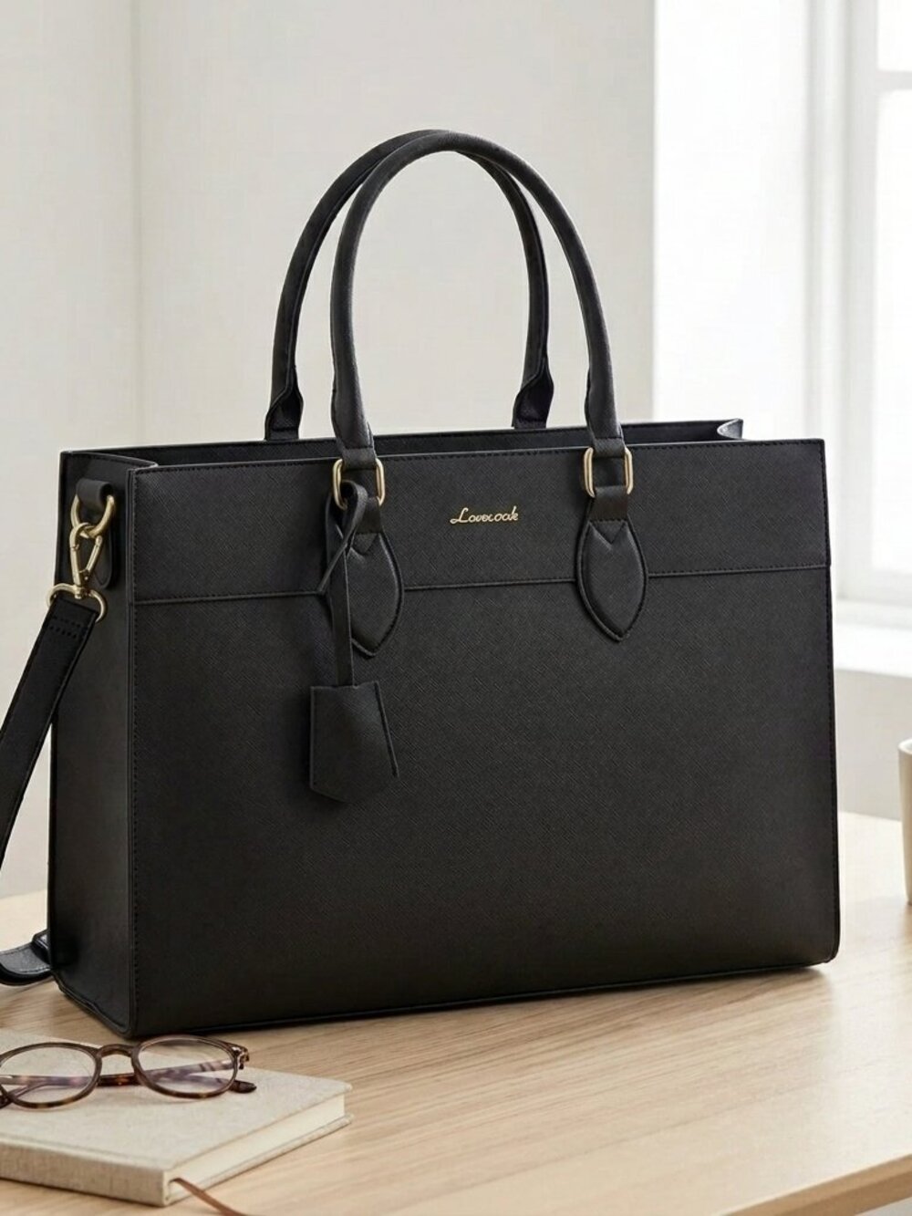Laptop Bag Waterproof Laptop Tote Bag, Large Computer Briefcase Black